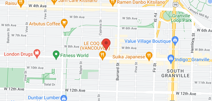map of 201 1868 W 8TH AVENUE